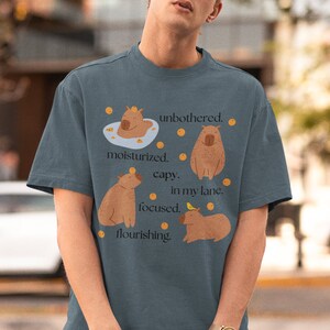 Capybara T Shirt - Funny Unbothered Design Tee - Soft Airlume Cotton, Cozy Fall Style, Casual Comfortable Fit image 2
