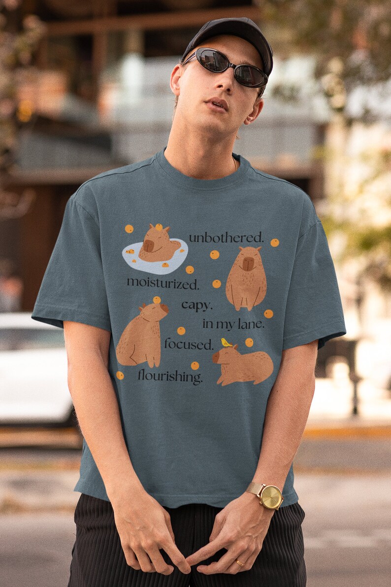 Capybara T Shirt - Funny Unbothered Design Tee - Soft Airlume Cotton, Cozy Fall Style, Casual Comfortable Fit image 2
