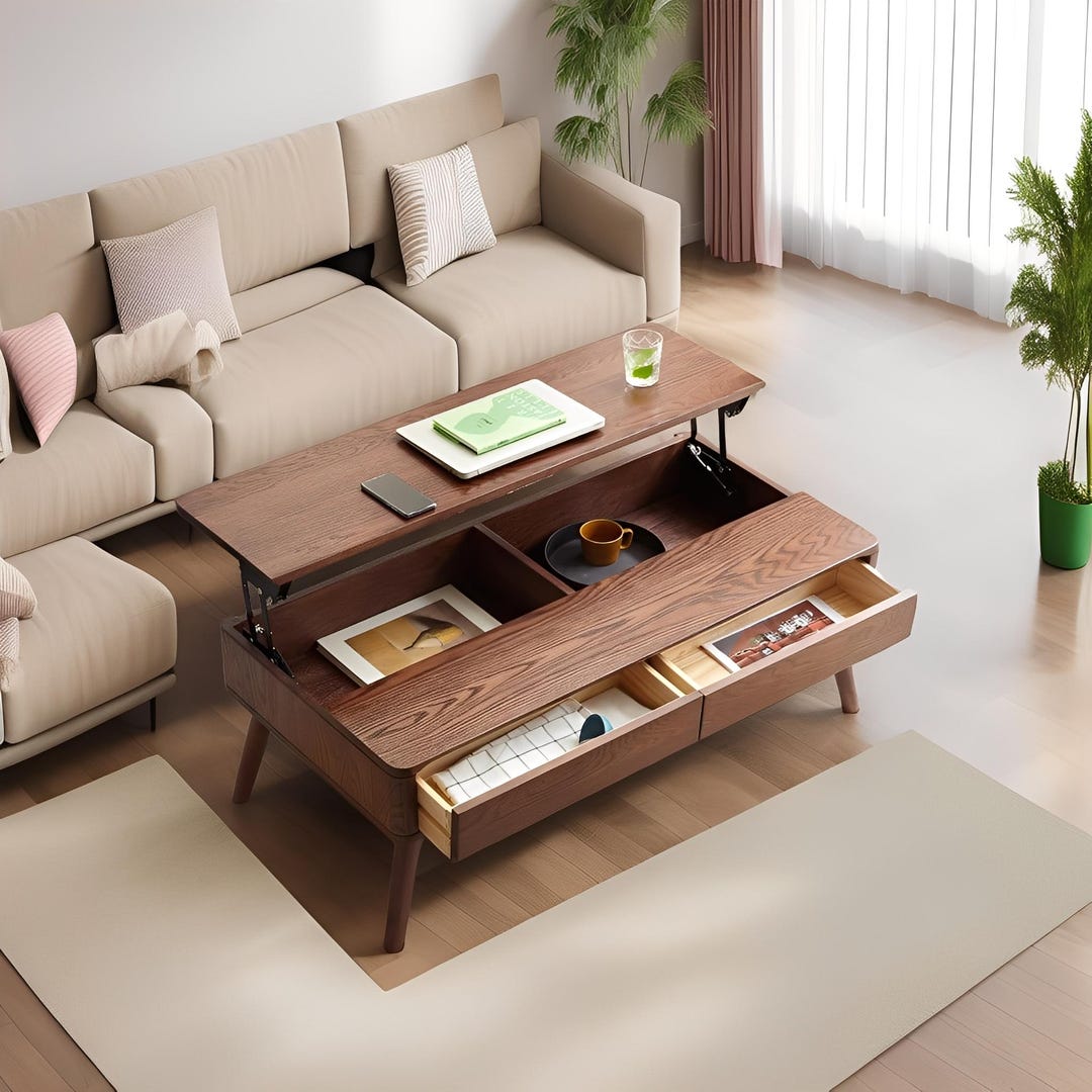 Solid Oak Lift Top Coffee Table, Walnut Finish, Hidden Storage - Etsy