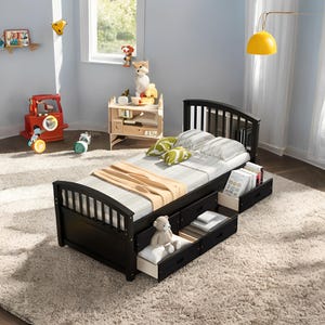Original Design Twin Size Platform Storage Bed Solid Wood Bed with 6 Drawers