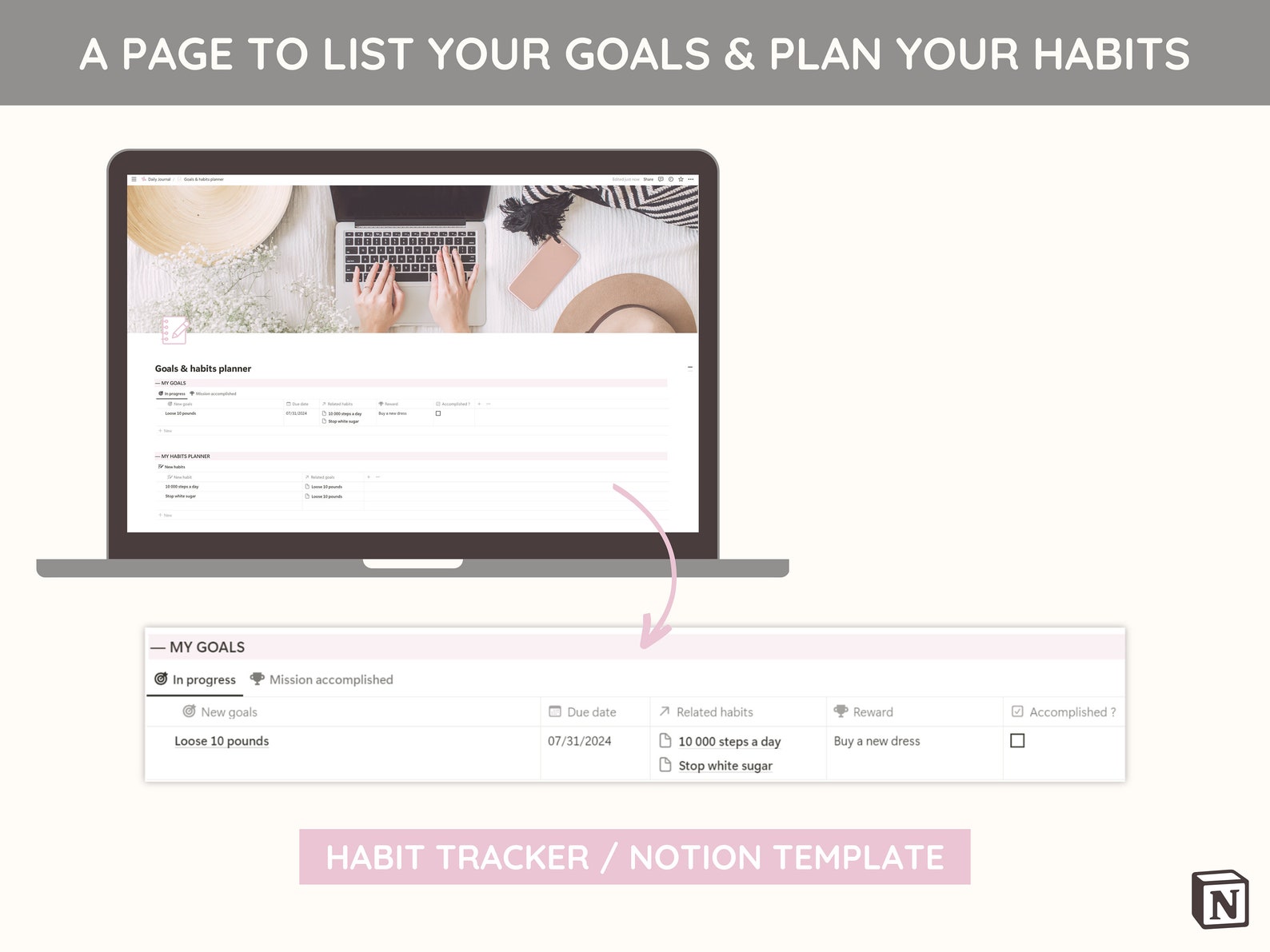 Pink Habit Tracker Notion Template – Daily Journal (digital) - Etsy
