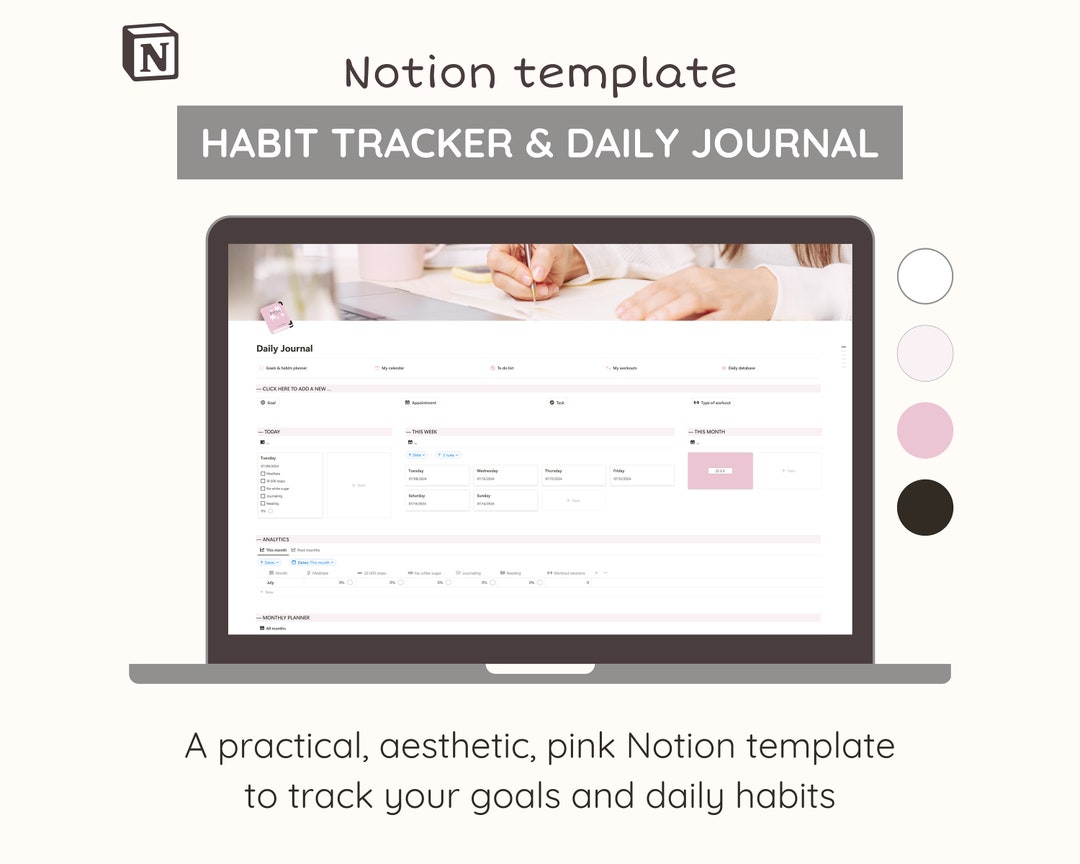 Pink Habit Tracker Notion Template – Daily Journal (digital) - Etsy