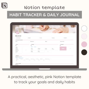 Habit tracker Notion template - Notion planner template, Pink Notion template, mood tracker Notion, Notion journal, digital planner 2025