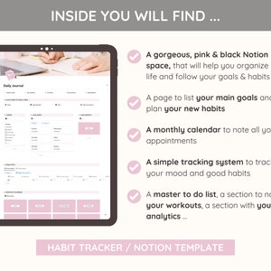 Pink Habit Tracker Notion Template – Daily Journal (digital) - Etsy