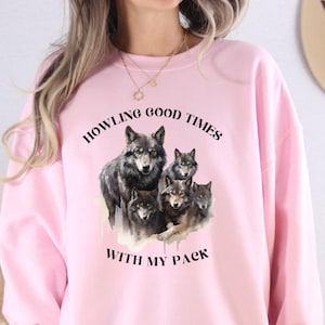 Wolf Pack Sweatshirt Family Matching Shirt Wolves Lover Friend B-Day Gift Howling Wolf Pack Sweater Wild Animal Pullover Wolf Group TShirt
