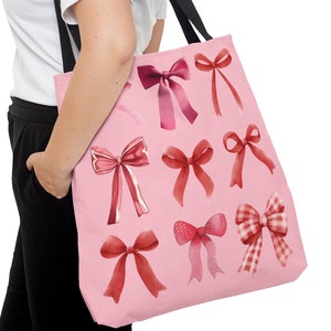 Coquette Ribbon Tote Bag Pink Trendy Soft Girl Aesthetic Pink Bow Bag Gift Vanilla Girl Mothers Day B-Day Bestie Gifts Preppy Stuff