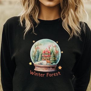 Yuletide SweatShirt Pastel Winter Forest Sweater Snow Globe Pagan Celebration Yule Tree Forestcore Witch Christmas Gift for Winter Festival