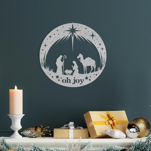 Metal Outdoor Nativity Set Modern Jesus Nativity Cave Wall Art Custom Text Black Nativity Outdoor Scene Large Nativity Scene Manger Scene