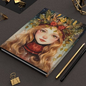 Fall Faerie Notebook Botanical Journal Art Junk Book Fairy Faerie Fae Black Hardcover Light Academia CottageCore Mama Gift Friend