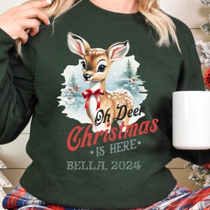 Sweat-shirt de Noël avec nom personnalisé Oh Deer