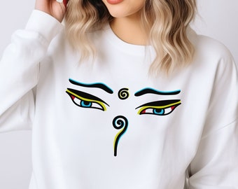 仏陀シャツ ネパールの目 仏教 スウェットシャツ インドグラフィックTシャツ ヨガ プラスサイズ トップス 5XL 仏陀第三の目 スピリチュアルTシャツ 悟りのギフト