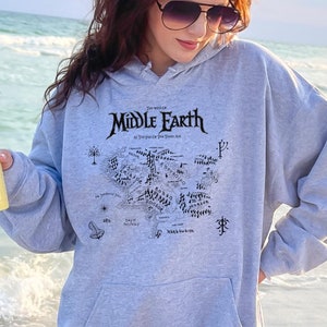 Mittelerde Karte Hoodie Hobbitcore Herr der Ringe Fan Geschenk für Ihn Herr der Ringe Nerd Sweatshirt Antike Karte Mittelerde JRR Tolkien Hoodie Frodo