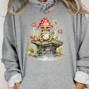 Frog Hoodie GoblinCore Toad FairyCore Sweatshirt Water Fall Faery Scene Mushroom Oversized Tee Botanical Nature Lover Hoodie Gift Froggy Top
