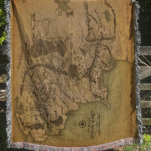 Manta tejida con el mapa de la Tierra Media Manta con el mapa de ESDLA Manta con el mapa vintage de la Tierra Media Regalo para fans de El Señor de los Anillos Manta de algodón con el mapa de El Señor de los Anillos Shire