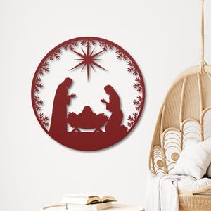 Metal Round Nativity Set Steel Nativity Scene Sign Baby Jesus Manger Holy Family Christmas Decoration Christian Wall Art Gift Outdoor Sign
