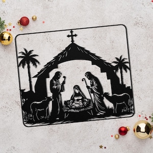 Nativity Scene Metal Art Sign Christmas Manger Set Nativity Ornament Outdoor Christian Wall Art Nativity Cave Front Door Deco Old Fashion