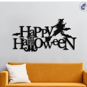 Happy Halloween Metal Sign Quirky Flying Witch Samhain Wall Art Witch Legs Spooky Wicca Home Decor Funny Witchy Porch Decoration Sign Indoor