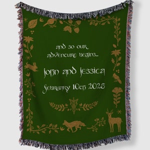 Aangepaste Lotr-fans deken verloving geweven katoenen plaid Cadeau voor bruiloft Aangepaste naam en trouwdatum verjaardagscadeau Lotr-fans Cottagecore