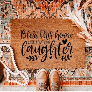 Outside Door Mat Rustic Floral Door Mat New Home Owner Gift Home Blessing Family Gift Housewarming Christian Gift Love and Laughter Birthday