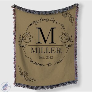 Custom Woven Throw Blanket Cotton Personalized Name Family Blanket Adult Wedding Throw Blanket 5 Year Anniversary Gift Tapestry Woven Est