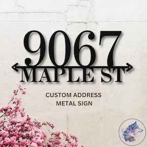 Modern Metal House Number and Address Sign Custom Metal Arrow House Numbers & Street Sign Personalized Tall House Number Housewarming Gift