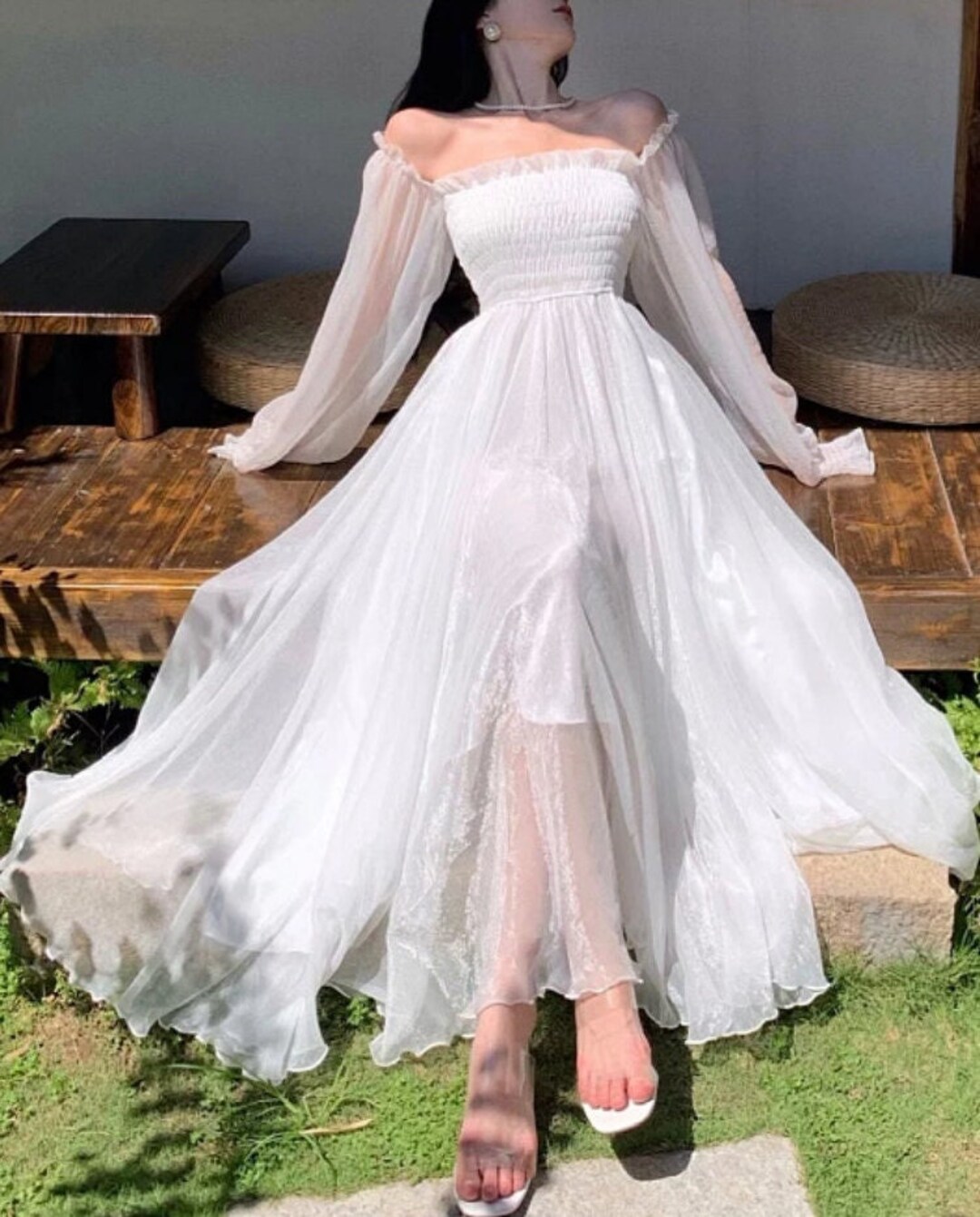 Maxi Dresses for Women Elegant Fairy Longsleeves White off - Etsy