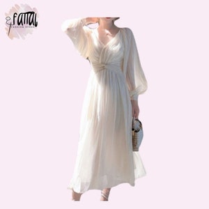 Anysize 3/4 Sleeves Soft Linen Cotton Lantern Loose Midi Dress