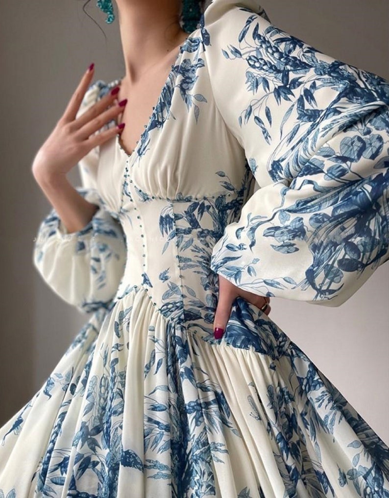 Women French Bridgerton Dress Vintage Victorian Floral Midi Dress ...