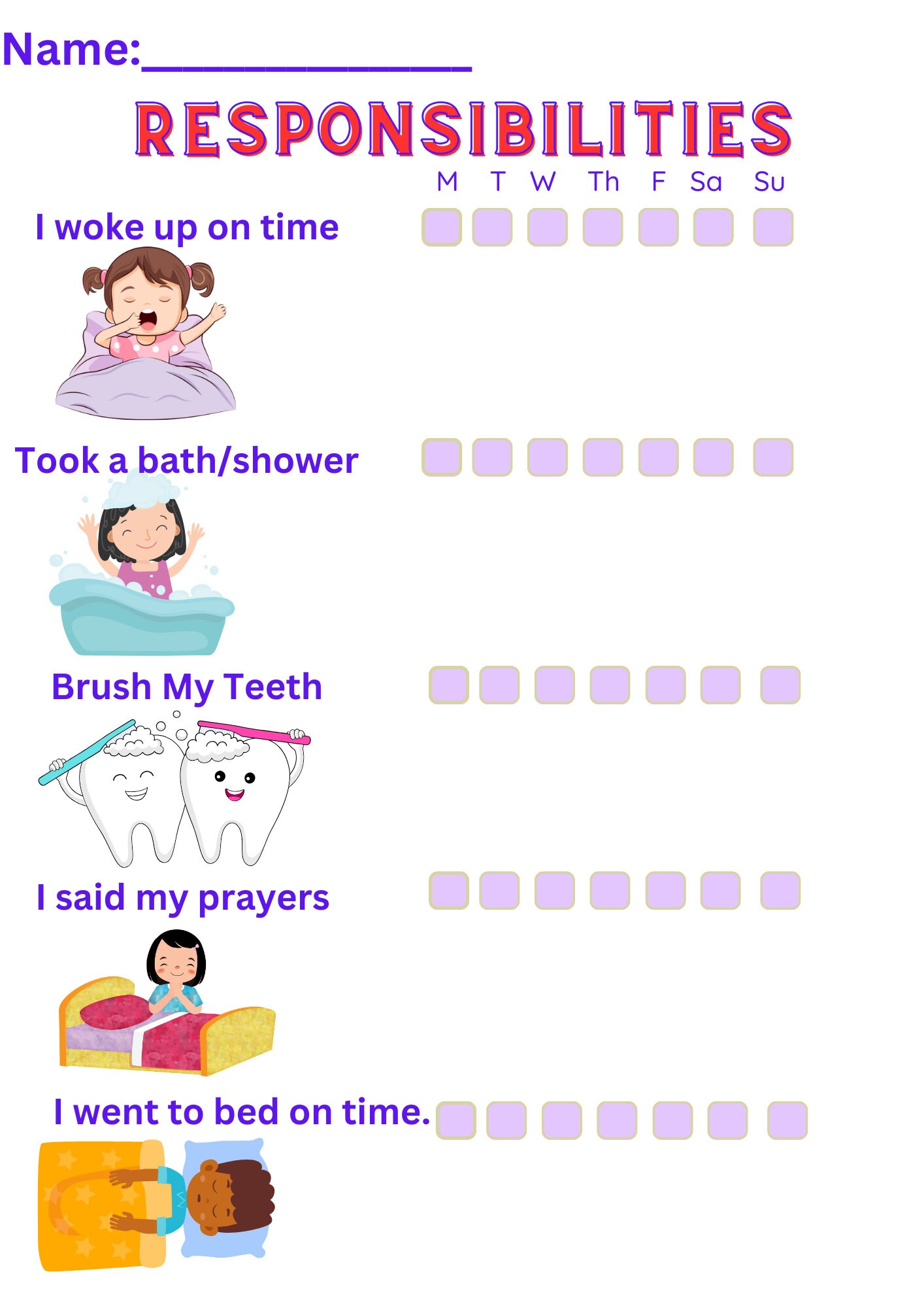 Kid s chore and behavior chart digital with graphics digital file pdf