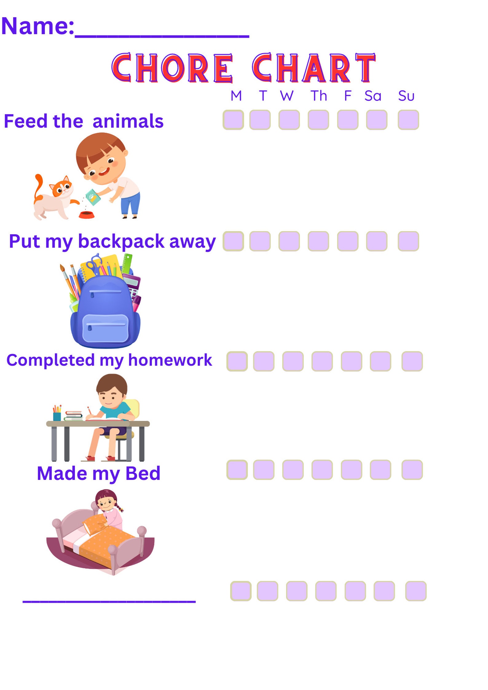 Kid's Chore and Behavior Chart Digital, With Graphics, Digital File PDF ...