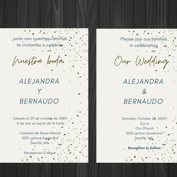 Bilingual Wedding Invitations, Invitaciones de Boda en espanol y ingles, Spanish/English Wedding invitations, Custom PNG