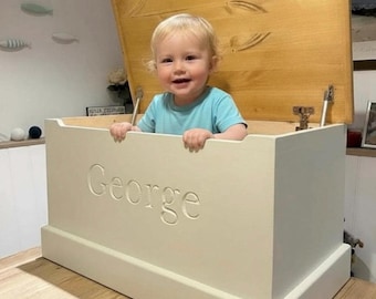 Handmade Personalised Wooden Toy Box - Handcrafted Children’s Storage Chest with Engraved Name and soft close lid.