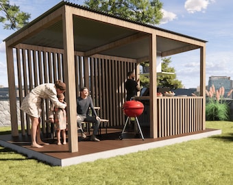 Plano de pérgola para cocina al aire libre: refugio para parrilla (PDF)