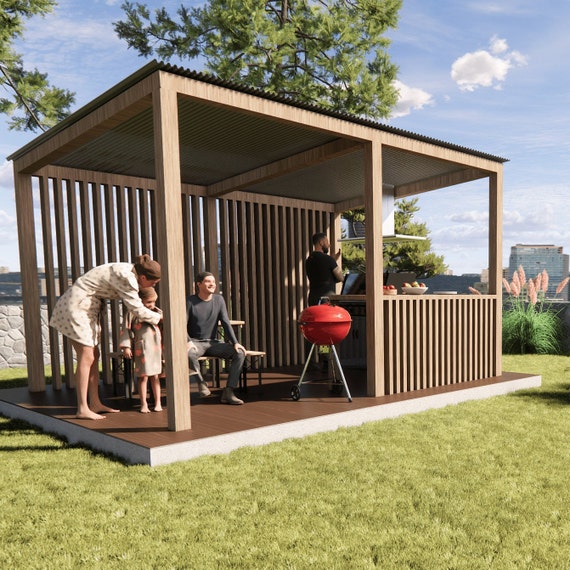 Outdoor Kitchen Pergola Plan Grill Shelter Plan Outdoor Kitchen DIY Plan Grill Cover Plan Backyard Project Plan BBQ Shack Building Plan Etsy