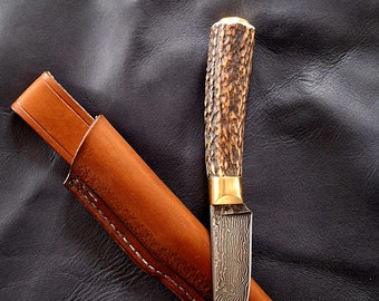 Damask knife hand-forged, hunting knife, outdoor knife, traditional knife,