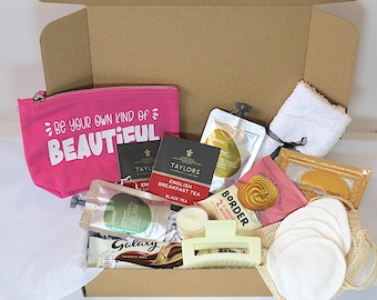 Self Care Pamper Box – Spa Treats, Tea, Biscuits, Beauty Bag (Gift For Her)