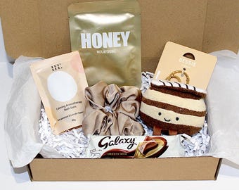 Pamper Gift Box with Plush Chocolate Cake Slice Fun Keychain & Chocolate