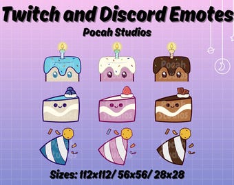 Cute Birthday Cake Emotes for Twitch and Discord (Digital Download)