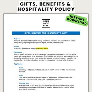 Gifts & Benefits Policy ǀ HR Forms ǀ New Employee | Recruitment Form | Employee Onboarding ǀ Human Resources Forms ǀ New Hire