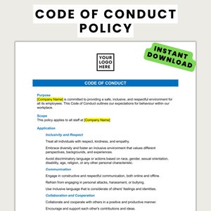 Code of Conduct Policy| HR Forms ǀ New Employee | Recruitment Form | Employee Onboarding ǀ Human Resources Forms ǀ New Hire | Templates