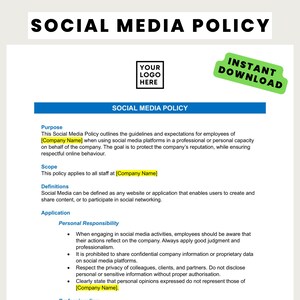 Social Media Policy ǀ HR Forms ǀ New Employee | Recruitment Form | Employee Onboarding ǀ Human Resources Forms ǀ New Hire | Templates