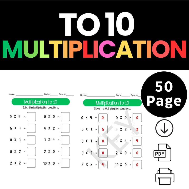 Multiplication Worksheets for Kids: Basic Math Printables (PDF) - Etsy