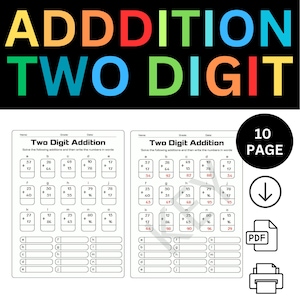 2-Digit Addition Worksheets with Answer Keys Fill in the Number Words Grade 1 Math Practice
