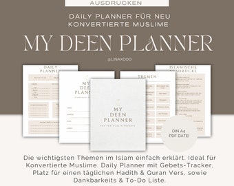 The DEEN Planner - Minimalist daily planner with basic themes from Islam for newly converted Muslims, prayer tracker - IN GERMAN