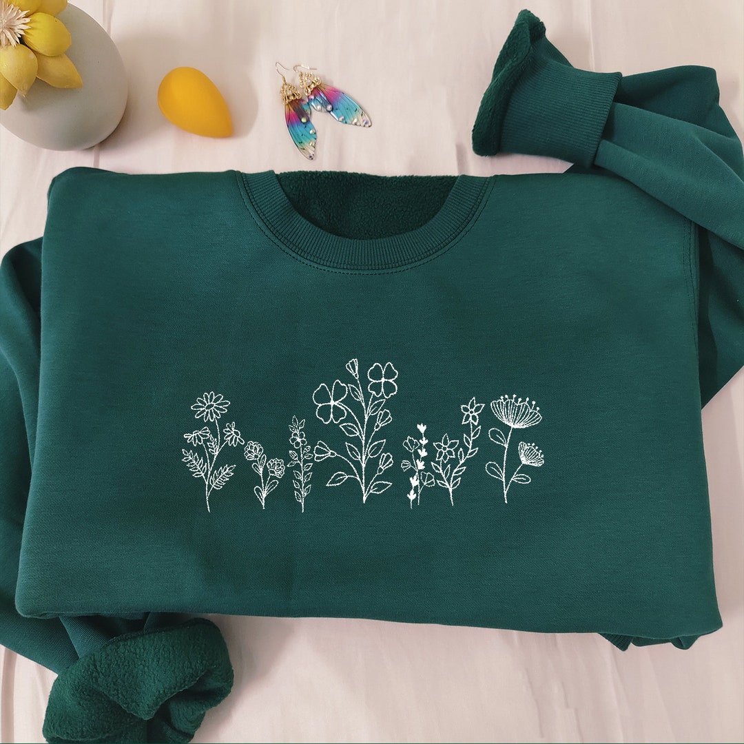 Simple Flower Embroidered Sweatshirt Petal Embroidered Round Etsy