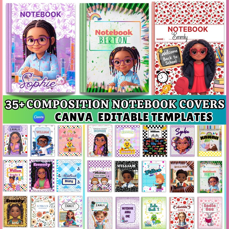 Composition Book Cover Canva Templates 35+ Mega Bundle, Custom Canva ...