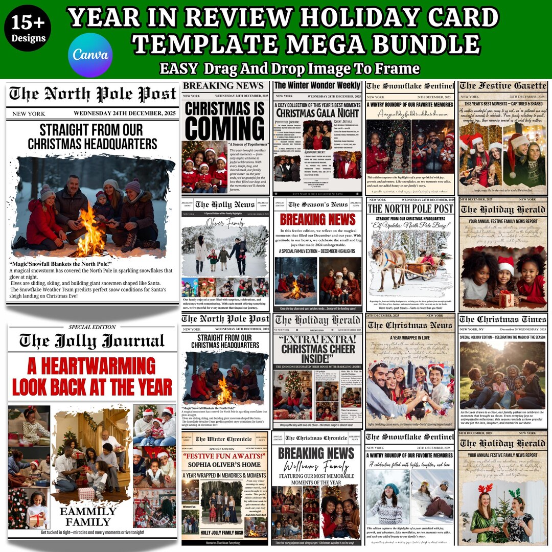 Year in Review Holiday Card Template, Christmas Newspaper (canva