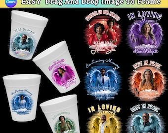 In Loving Memory Canva Editable Template Styrofoam Cup Design, Memorial Cup Sticker Canva Editable, 10+ Funeral Stickers Heaven Background