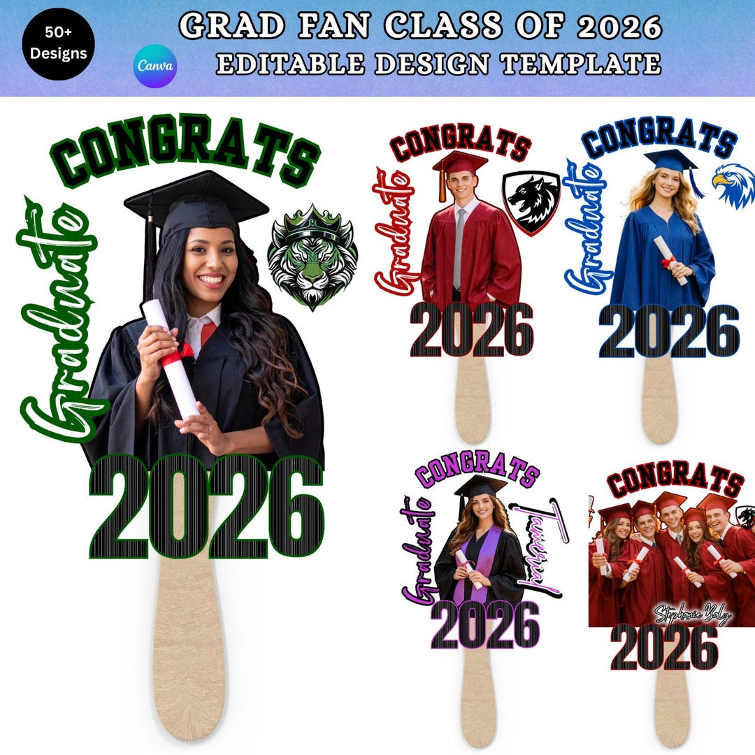 50+ Grad Fan Canva Editable Template, Class of 2026 Graduation Paddle ...