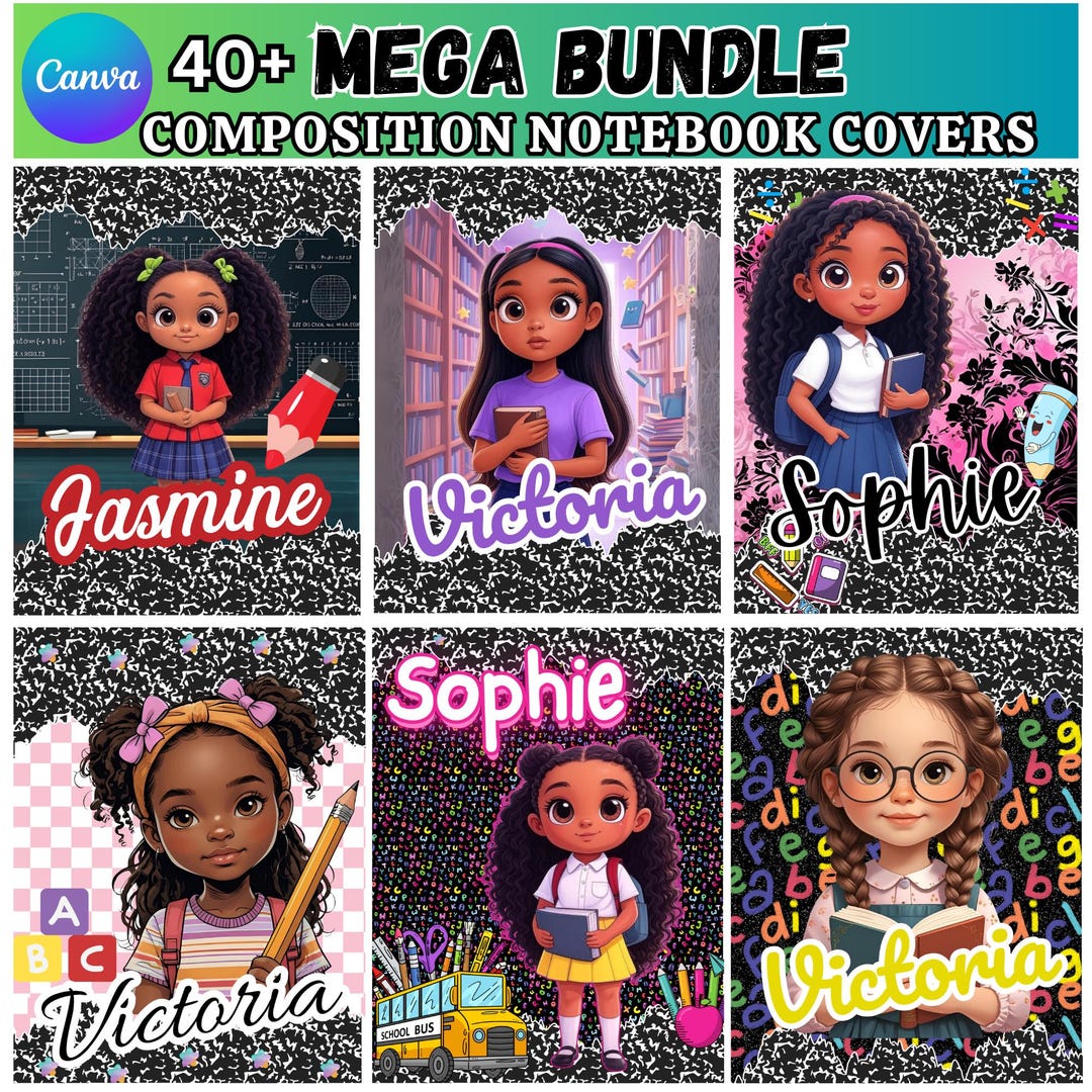 Composition Notebook Cover Mega Bundle, Back to School (canva Digital ...